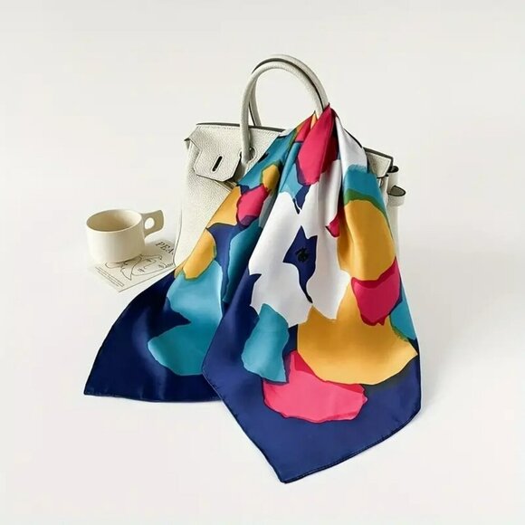 NWT - Colorful Oil Painting Pattern Square Scarf (SKU 0241) - Picture 1 of 4